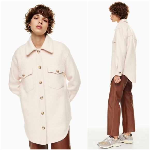 ARITZIA WILFRED FREE The Ganna Merino Wool Shirt Jacket in Heather Bone Size 2XS - Picture 1 of 8